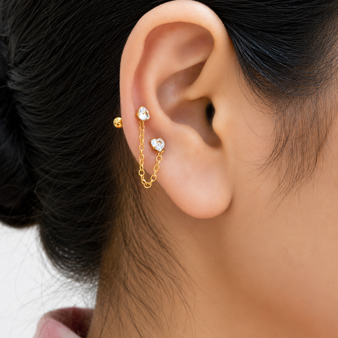 Back ball Heart chain earrings