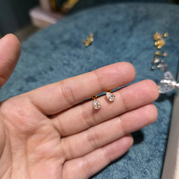 Gold Pear Ball Back Studs