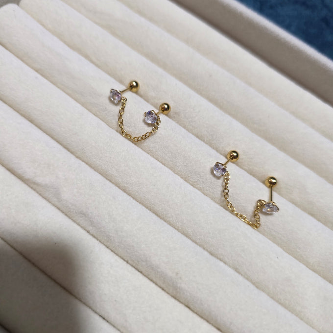 Back ball Heart chain earrings