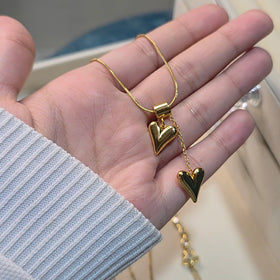 Double Heart Lariat Necklace