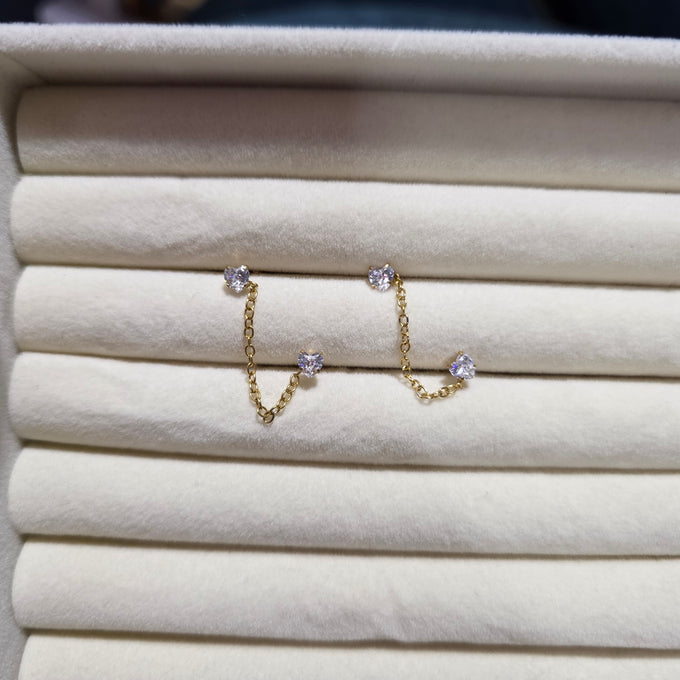 Back ball Heart chain earrings
