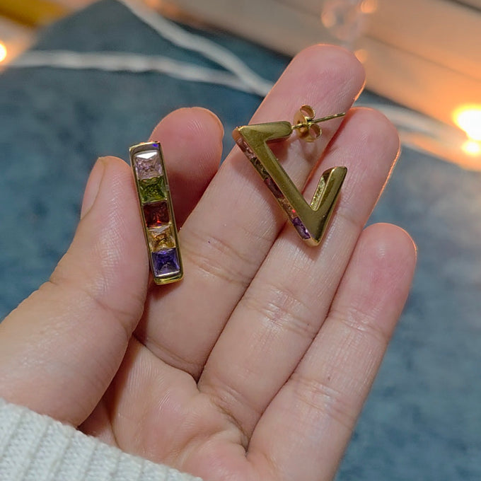 Rainbow V Bar Earrings