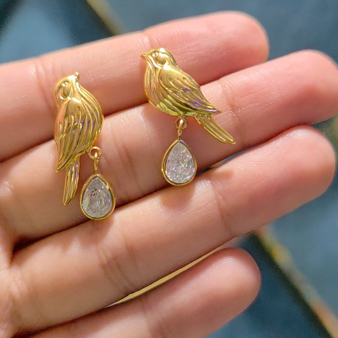 Golden Bird Drop Earrings