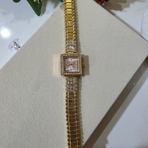 Pink dial diamond watch