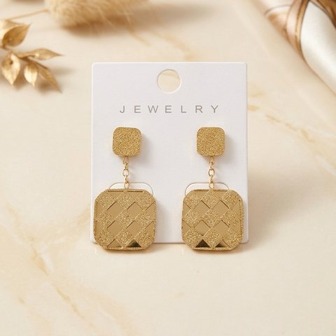Gold plated Geometric textured Drop earrings
