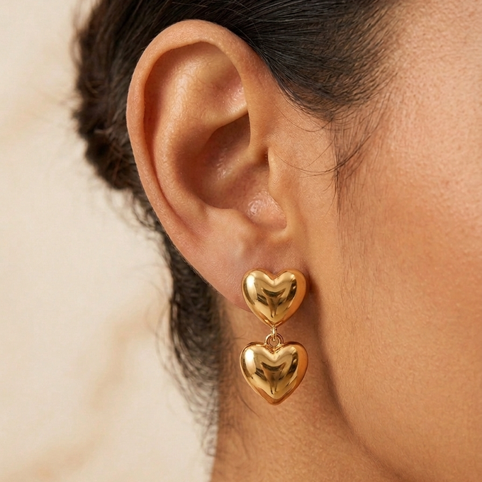 Double  Drop heart Earrings