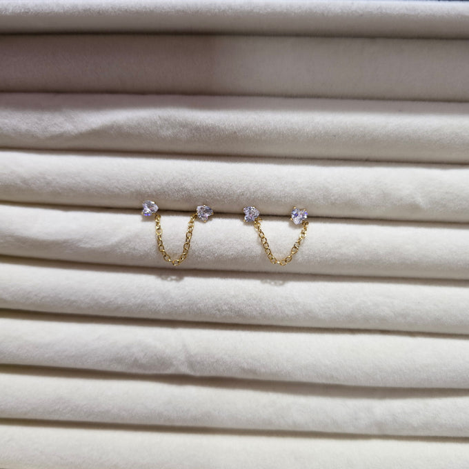 Back ball Heart chain earrings