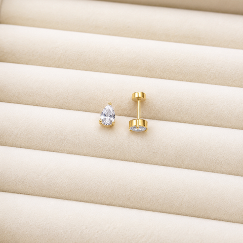 Gold Pear Ball Back Studs