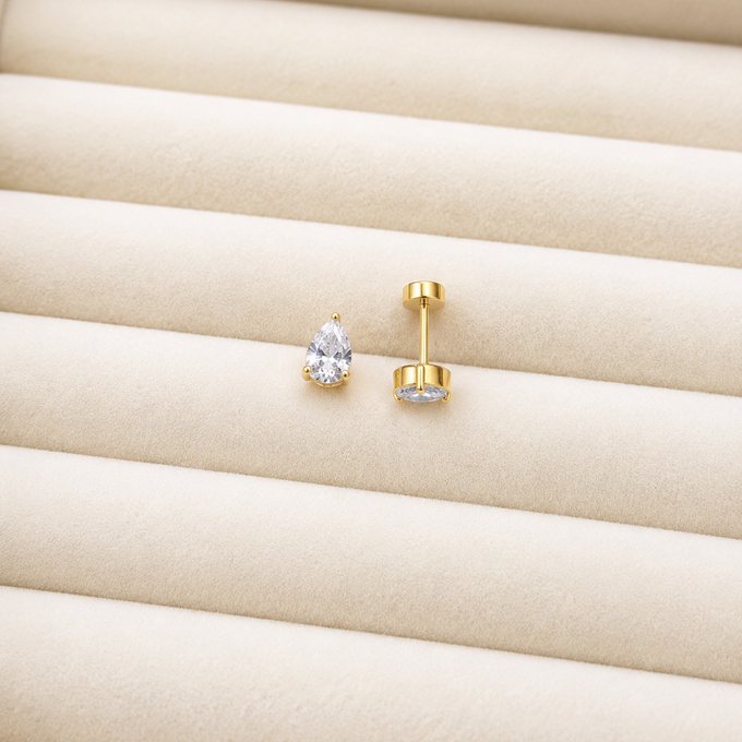 Gold Pear Ball Back Studs