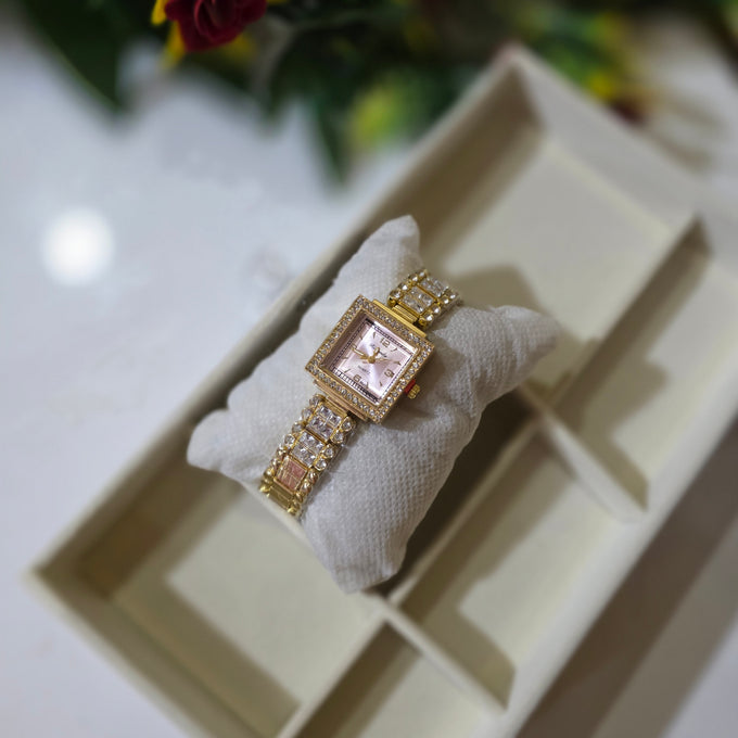 Pink dial diamond watch